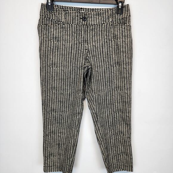 Ann Taylor LOFT Curvy Crop Pants Size 4 Black Taupe Geo Print Stretch Teacher - Picture 1 of 15